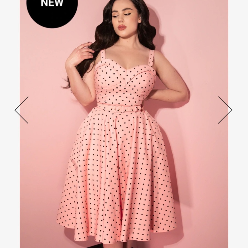 Vixen by Micheline Pitt Pink Polka Dot Midi Dress